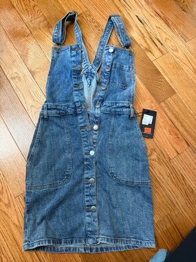RVCA Blue Denim Button-Front Overall Dress